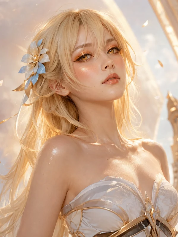 Golden fantasy beauty portrait with floral ornaments