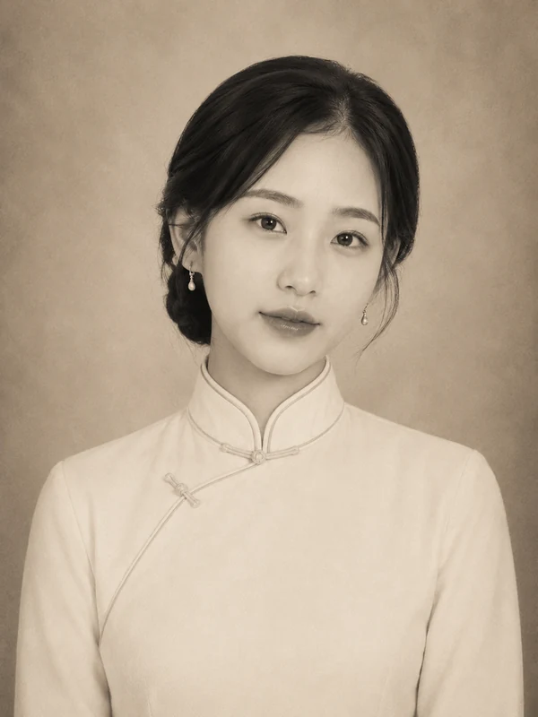 Sepia studio portrait in a traditional silk blouse